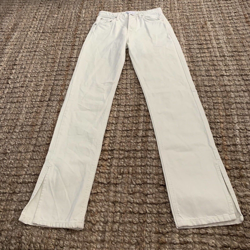 Zara Button Fly High Rise Straight Jeans Womens Sz 2 Beige Natural Denim Size 2 - Picture 1 of 8